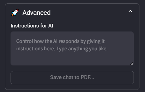 Screenshot of the Advanced panel