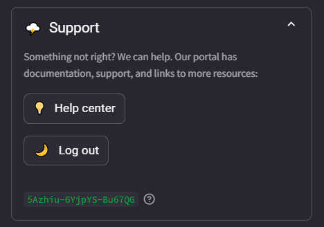 Screenshot of the Support panel