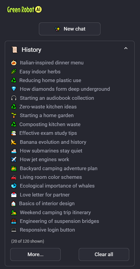 Screenshot of the sidebar showing the logo, New Chat button, and History list